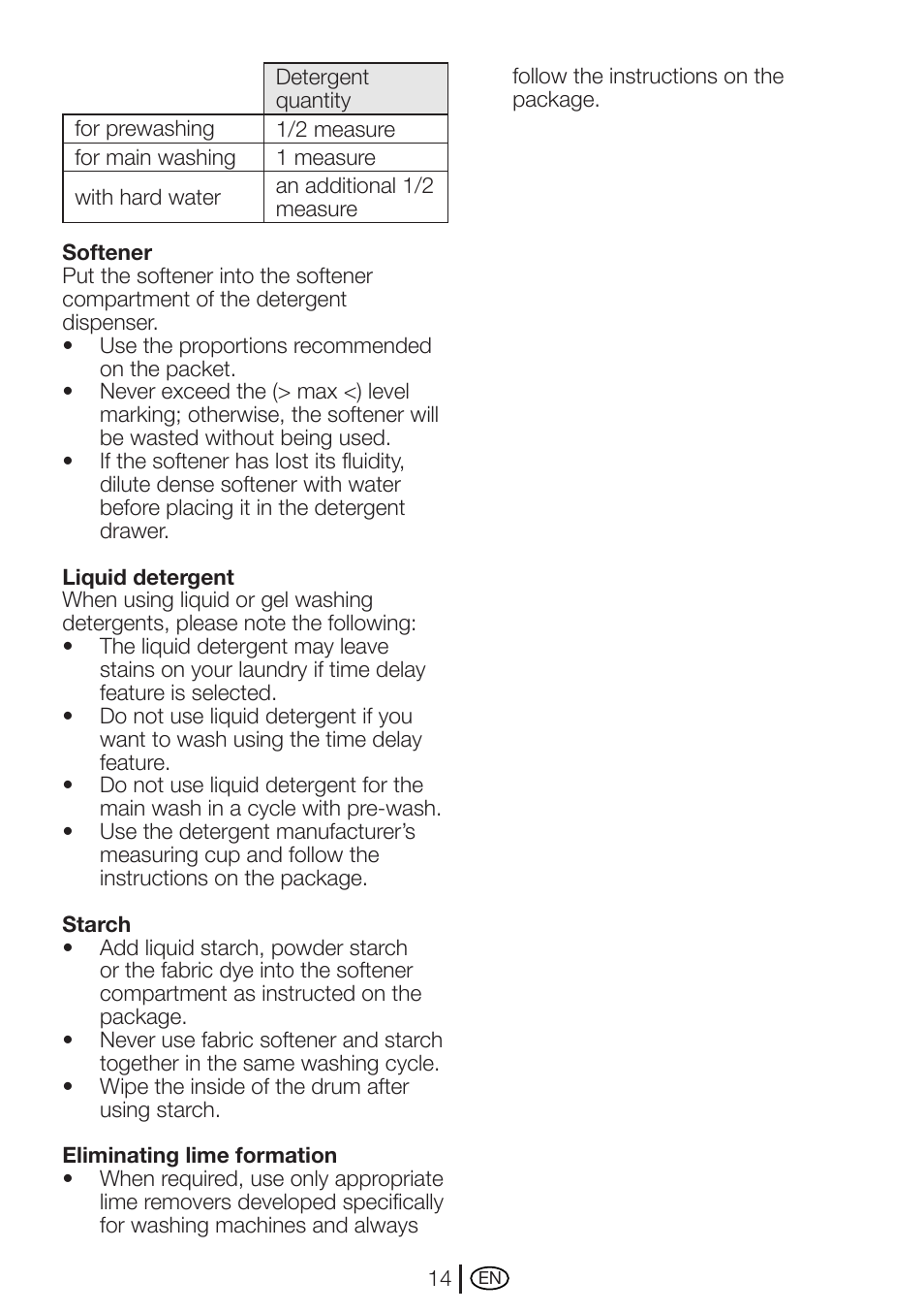 Beko WME 7247 S  EN User Manual | Page 14 / 40