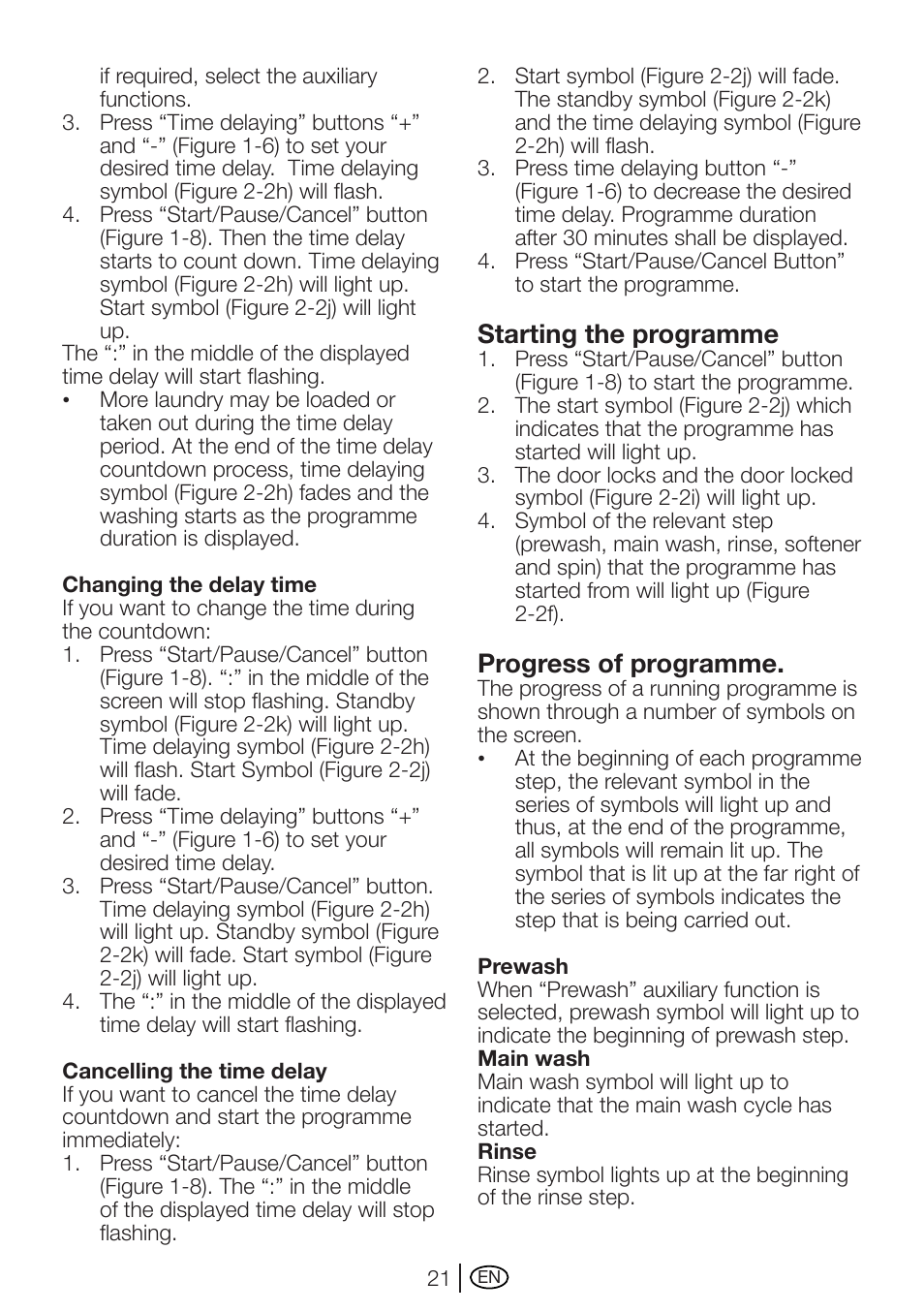 Starting the programme, Progress of programme | Beko WME 7247 S  EN User Manual | Page 21 / 40