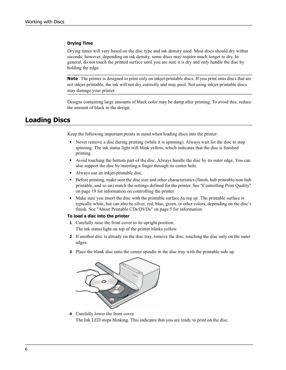 Drying time, Loading discs | Dymo Disc Painter User Manual | Page 10 / 56