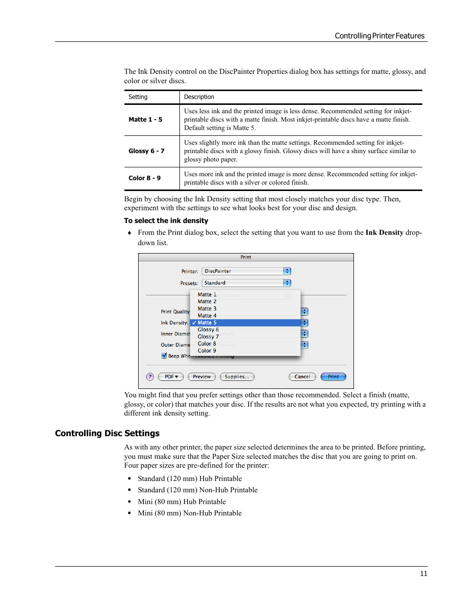 Controlling disc settings | Dymo Disc Painter User Manual | Page 15 / 56