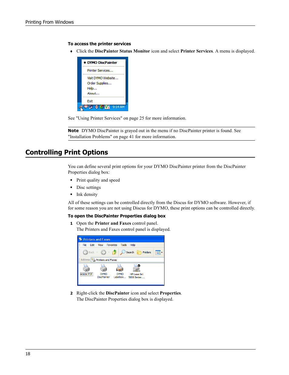 Controlling print options | Dymo Disc Painter User Manual | Page 22 / 56