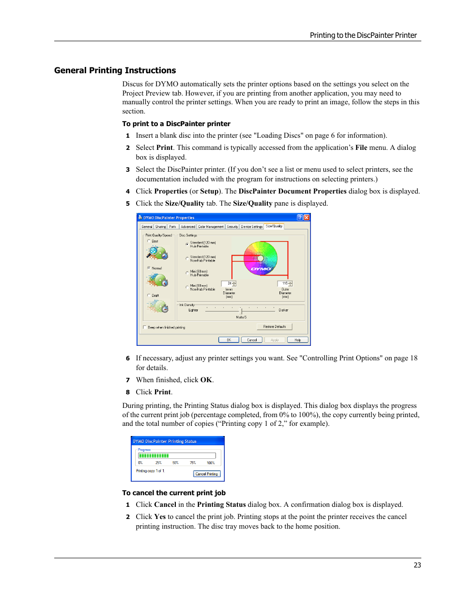 General printing instructions | Dymo Disc Painter User Manual | Page 27 / 56