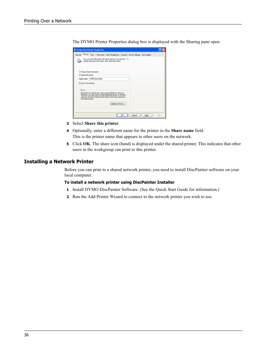 Installing a network printer | Dymo Disc Painter User Manual | Page 40 / 56