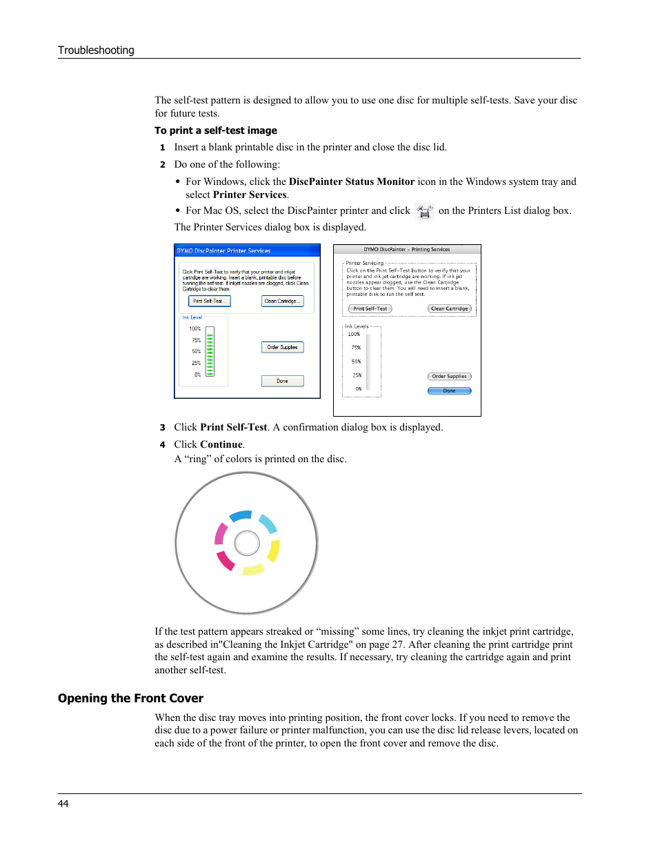 Opening the front cover | Dymo Disc Painter User Manual | Page 48 / 56