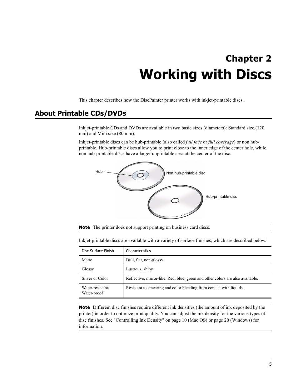 Working with discs, About printable cds/dvds, Chapter 2 | Dymo Disc Painter User Manual | Page 9 / 56