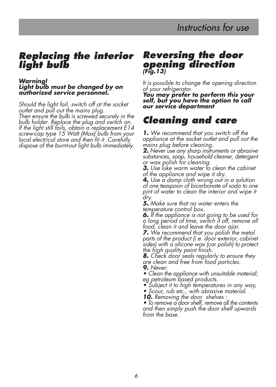 Reversing the door opening direction, Cleaning and care | Beko D 9400 NM User Manual | Page 12 / 14