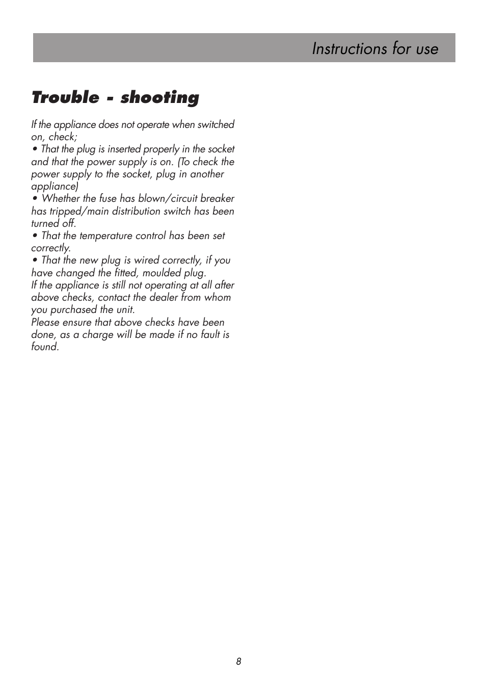 Trouble - shooting, Instructions for use | Beko D 9400 NM User Manual | Page 14 / 14