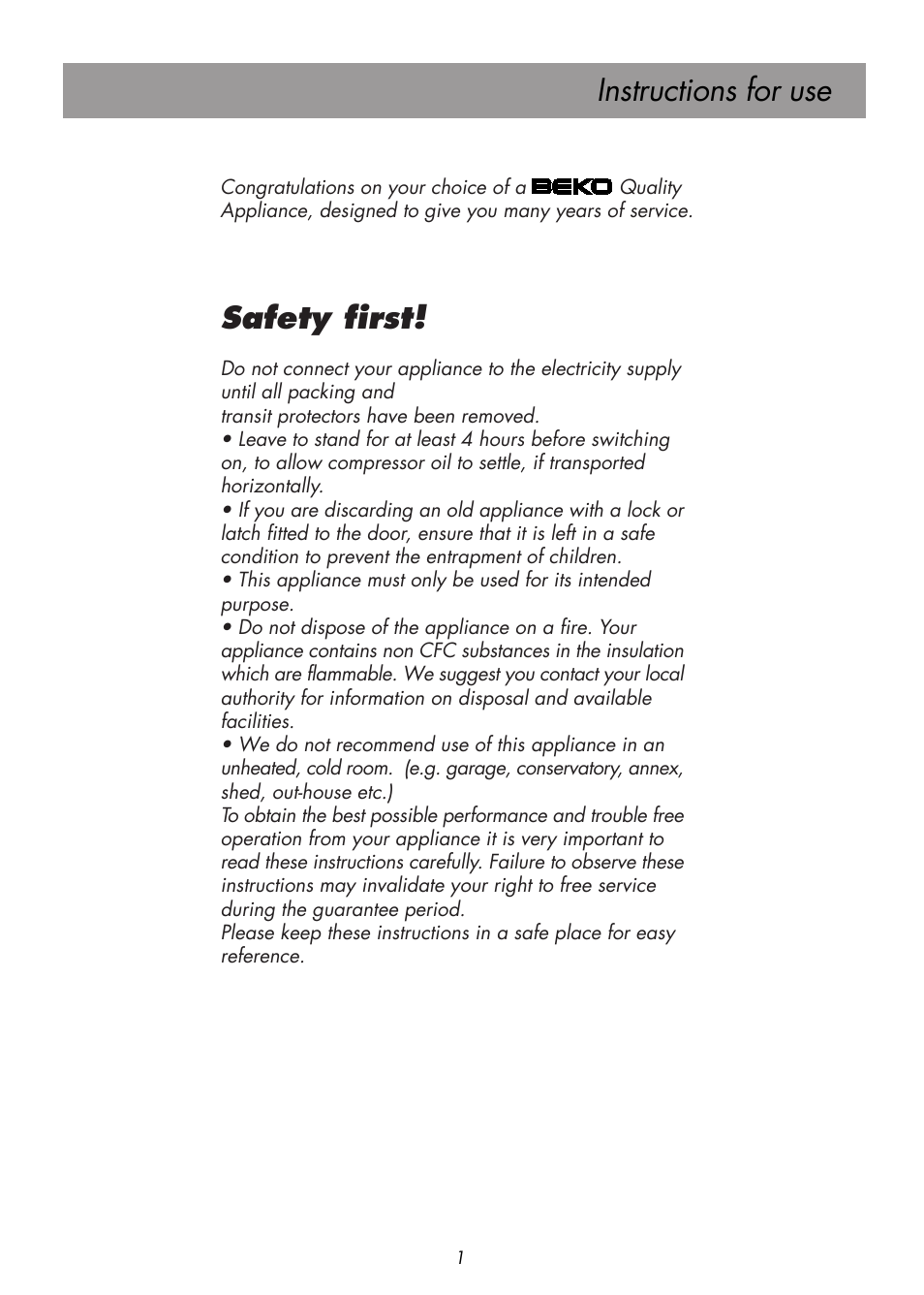 Instructions for use safety first | Beko D 9400 NM User Manual | Page 7 / 14