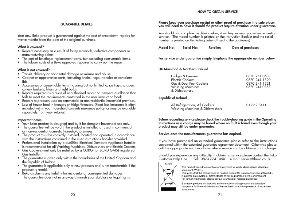 Beko BL20 User Manual | Page 12 / 12
