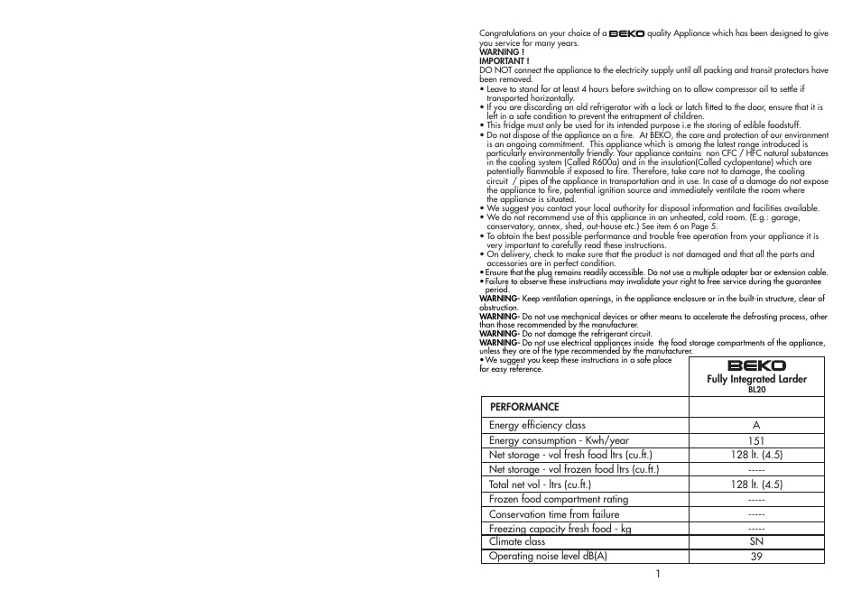 Beko BL20 User Manual | Page 2 / 12