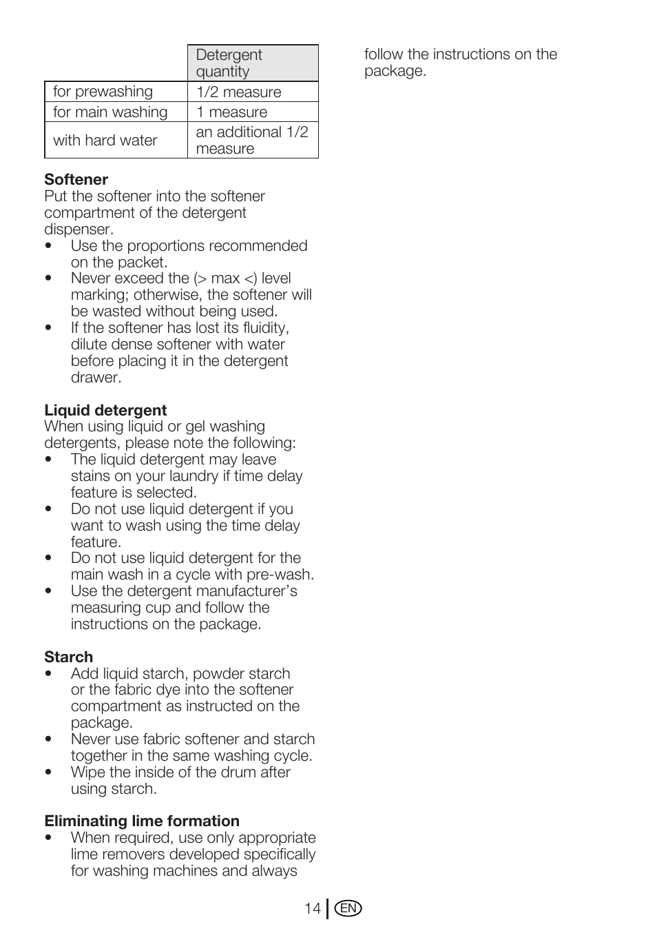 Beko WME 8227 W User Manual | Page 14 / 40