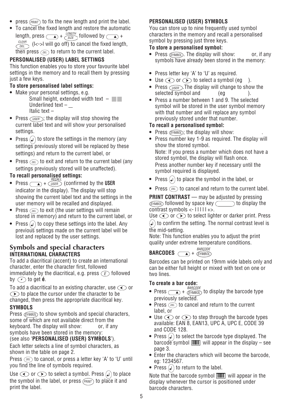 Symbols and special characters | Dymo 5500 User Manual | Page 4 / 5