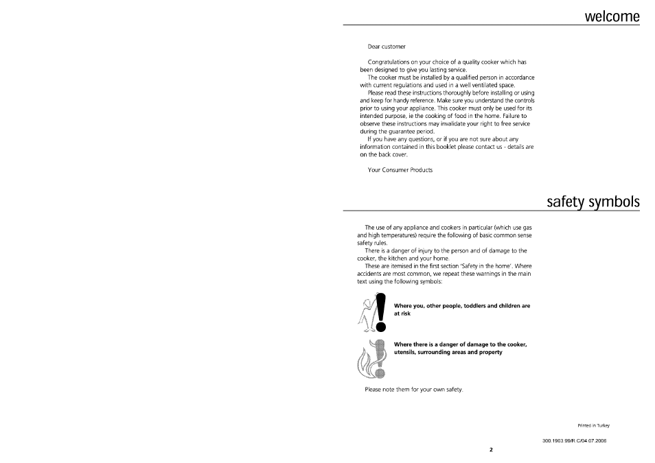 Welcome, Safety symbols | Beko BE61FS User Manual | Page 2 / 9