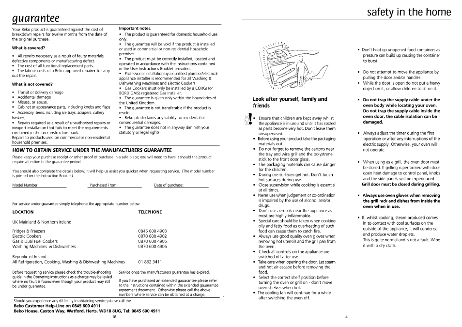 What is covered, What is not covered, Important notes | Guarantee safety in the home | Beko BE61FS User Manual | Page 4 / 9