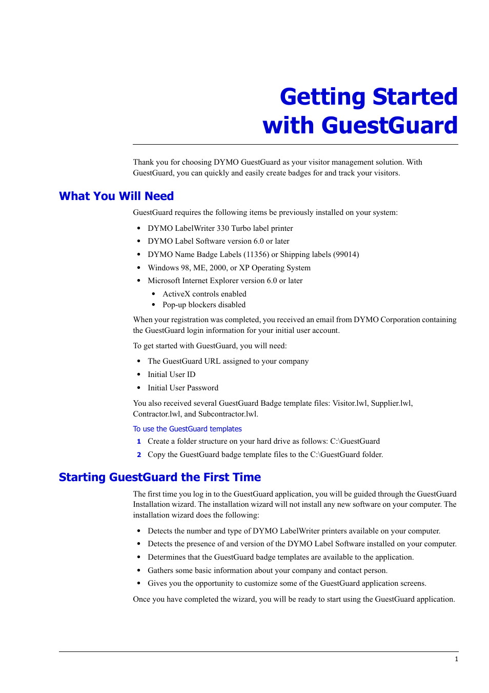 Dymo GuestGuard User Manual | 2 pages