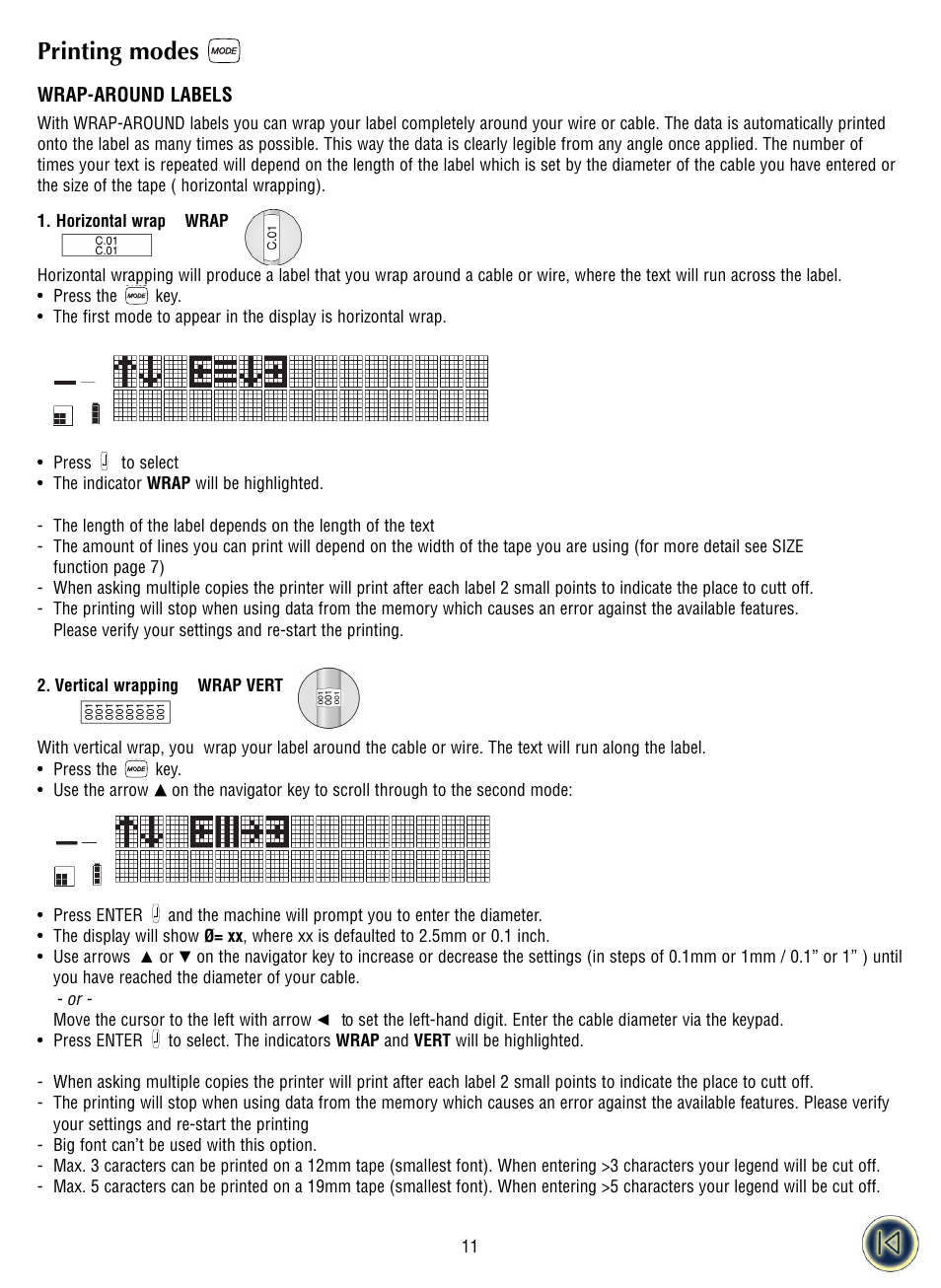 Printing modes, Wrap-around labels | Dymo ILP219 User Manual | Page 14 / 40