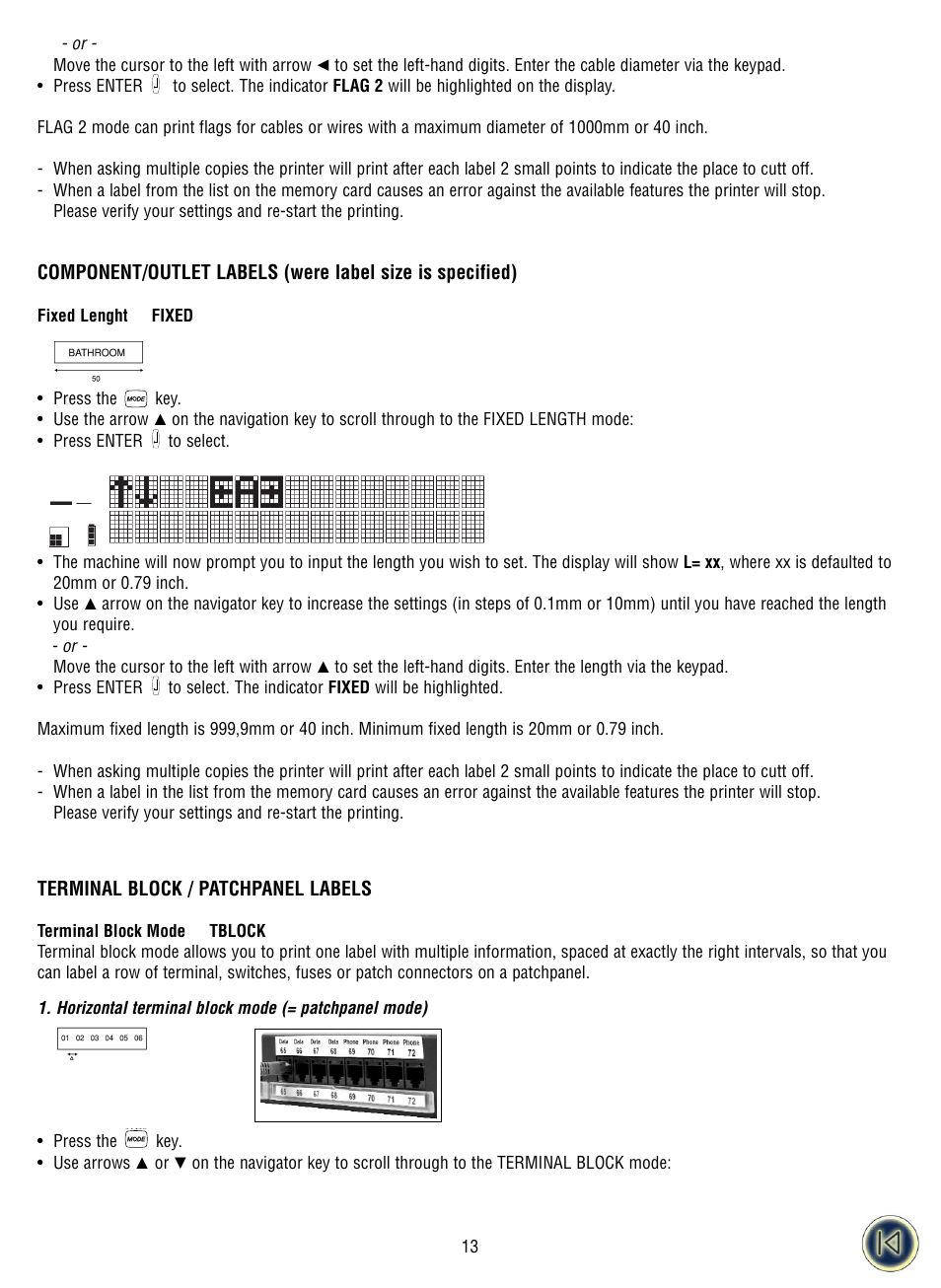 Component/outlet labels, Terminal block / patchpanel labels | Dymo ILP219 User Manual | Page 16 / 40