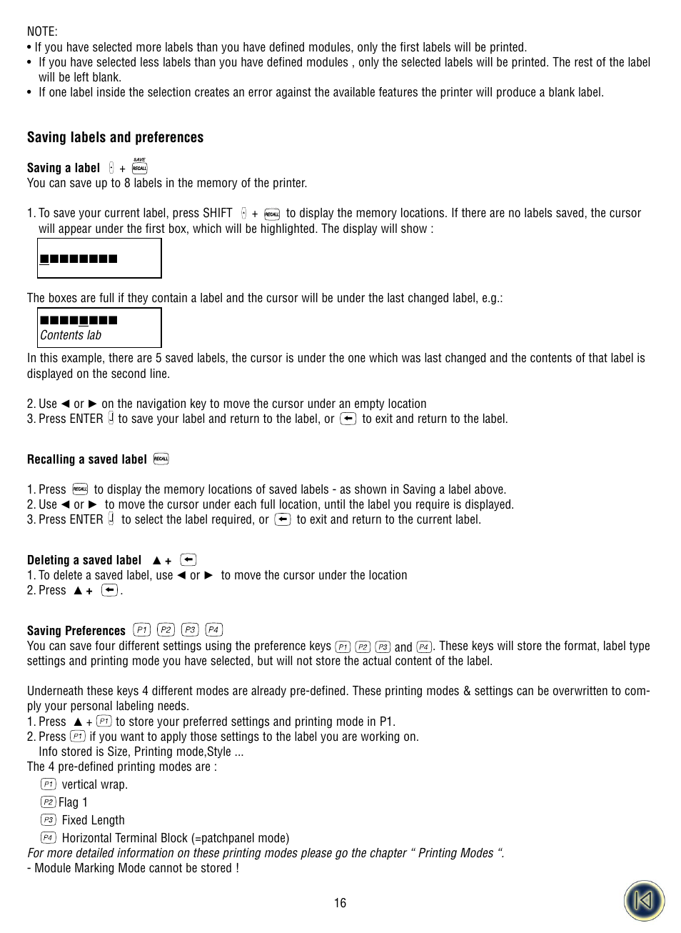 Saving labels and preferences | Dymo ILP219 User Manual | Page 19 / 40