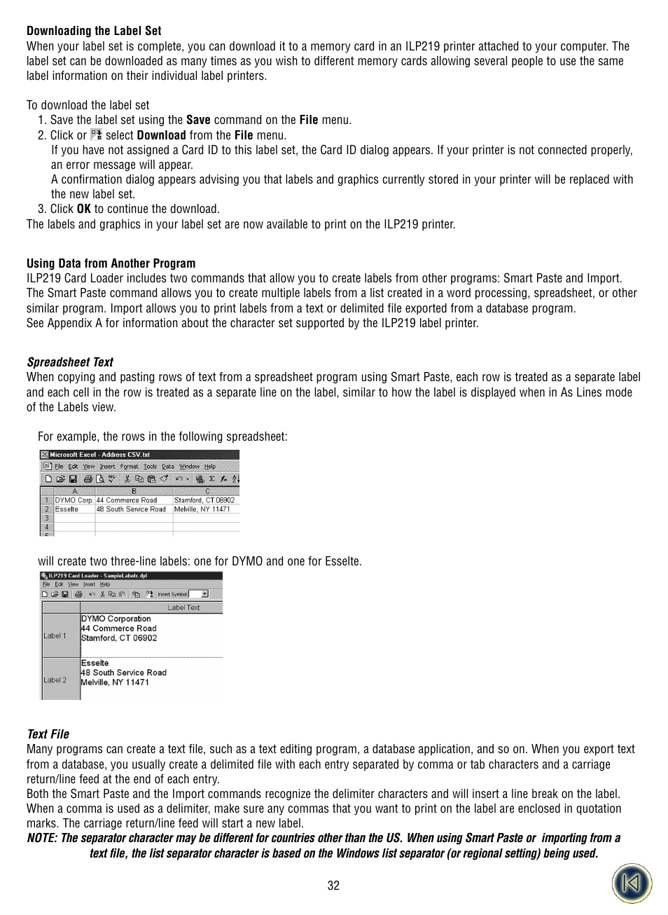 Downloading the label set, Using data from another program | Dymo ILP219 User Manual | Page 34 / 40