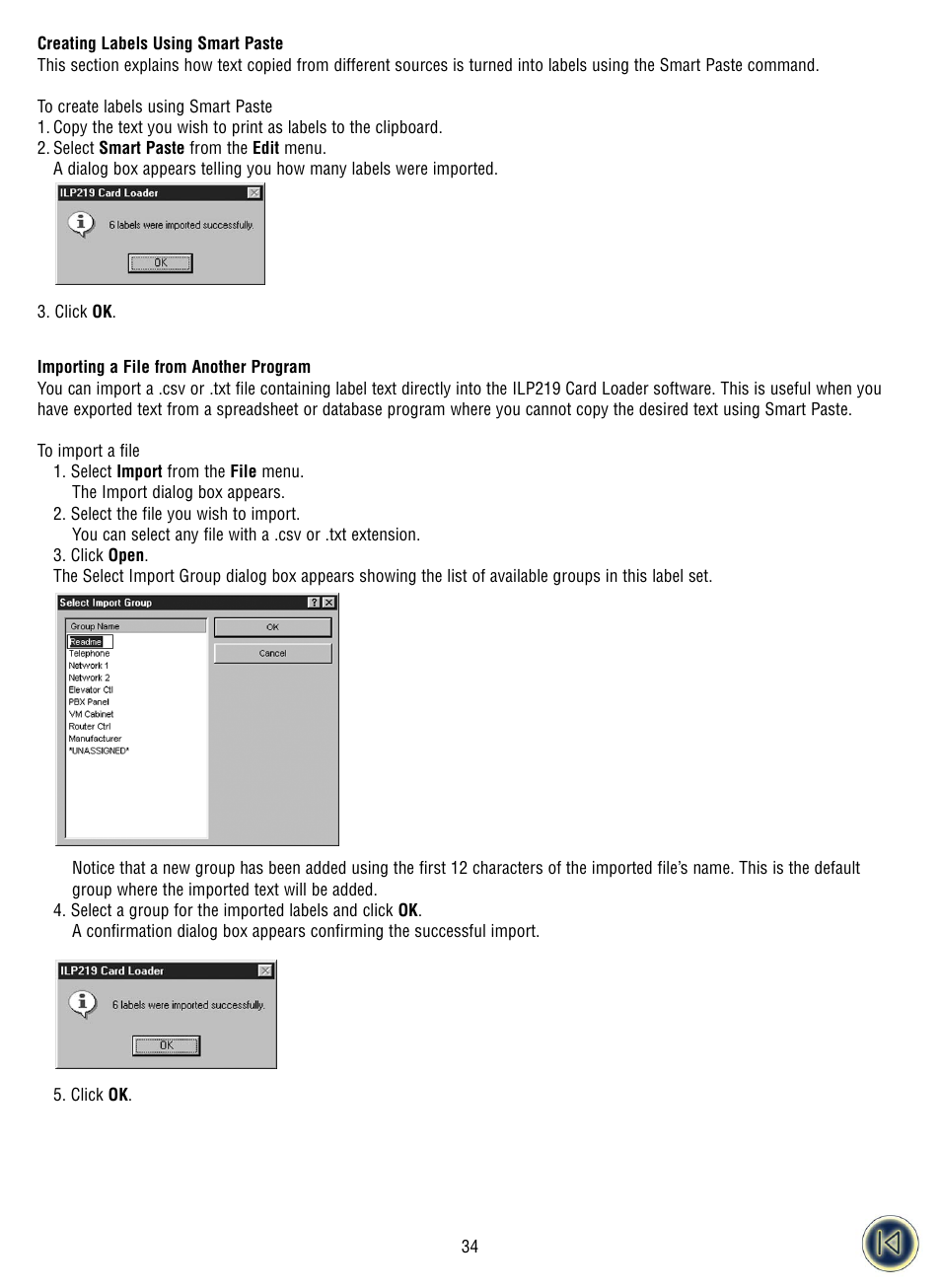 Creating labels using smart paste, Importing a file from another program | Dymo ILP219 User Manual | Page 36 / 40