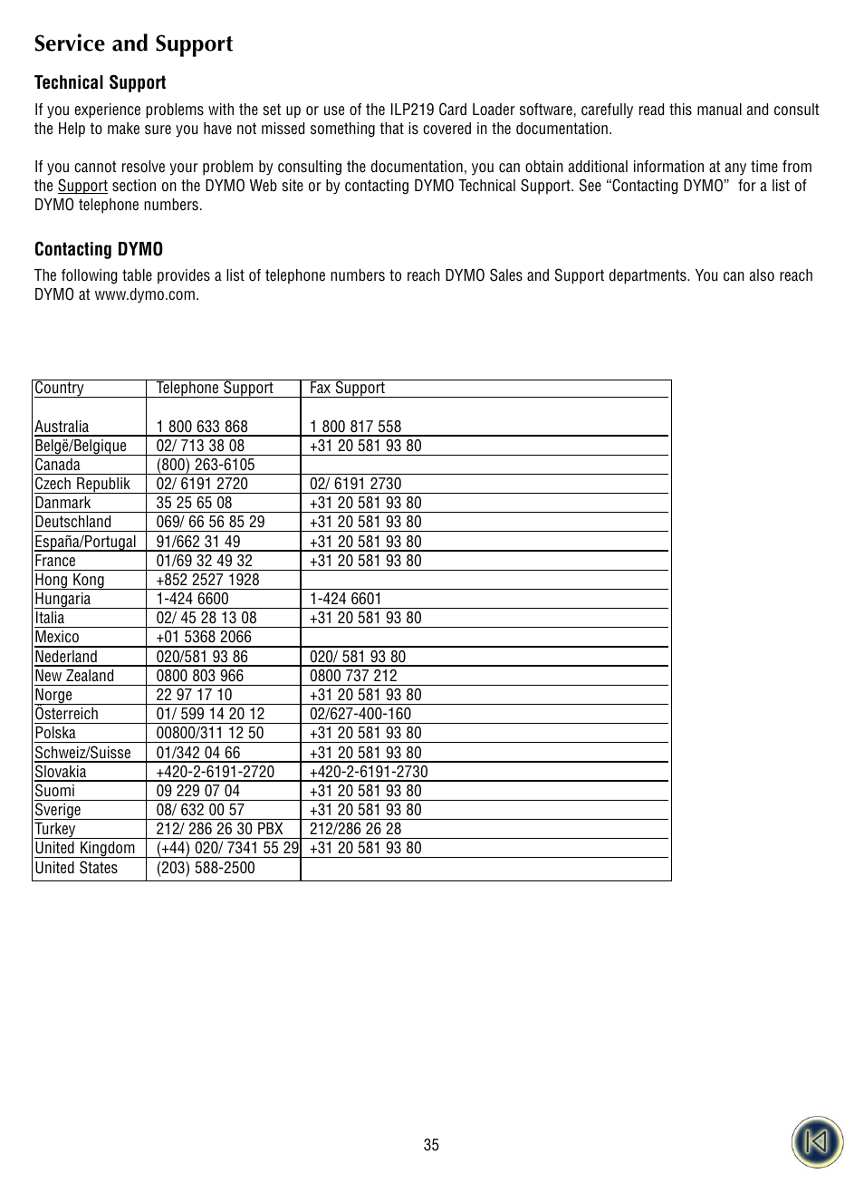 Service and support, Technical support, Contacting dymo | Dymo ILP219 User Manual | Page 37 / 40