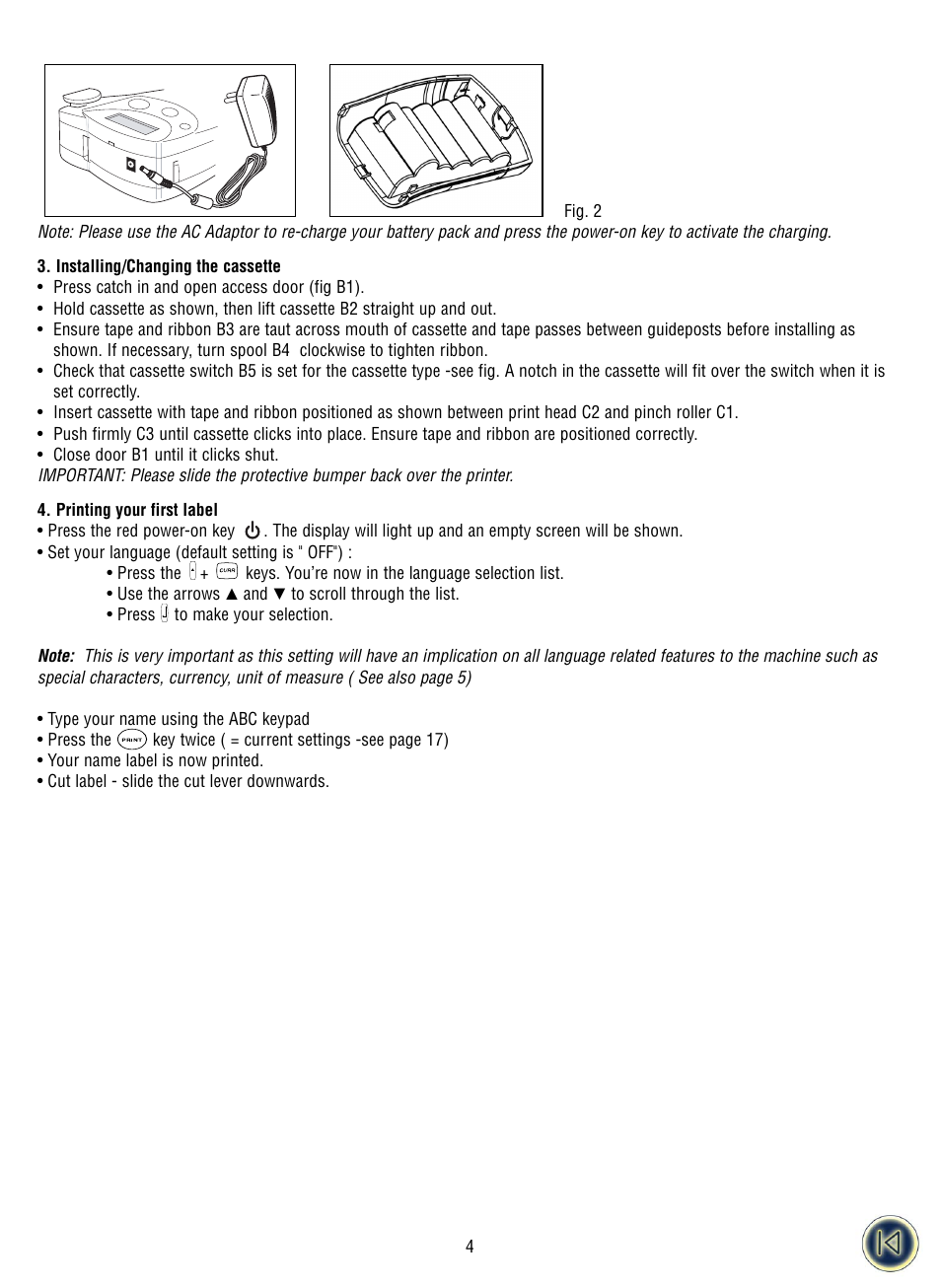 Installing/changing the cassette, Printing your first label | Dymo ILP219 User Manual | Page 7 / 40