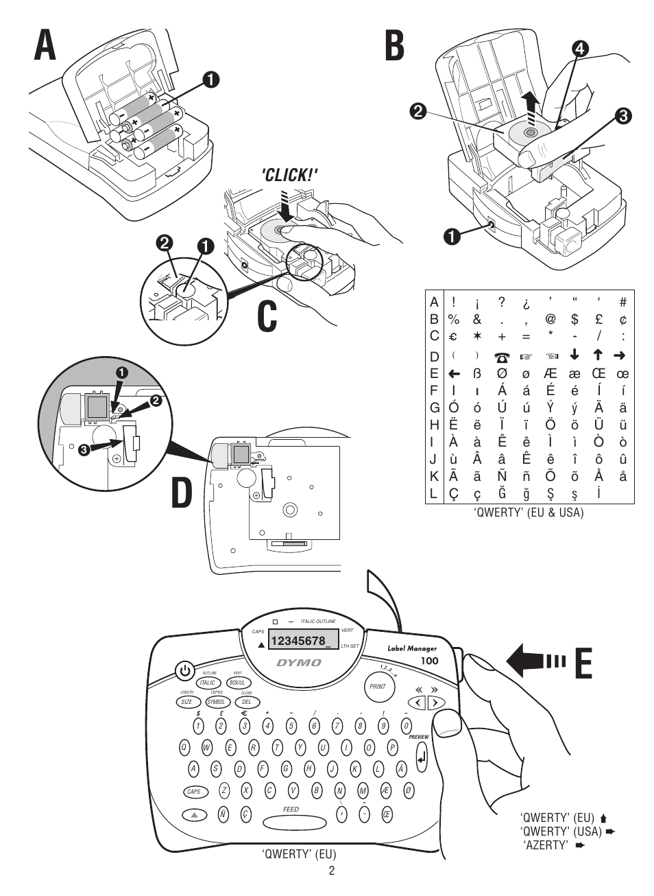 Ad c, Click | Dymo LabelManager 100 User Manual | Page 2 / 10
