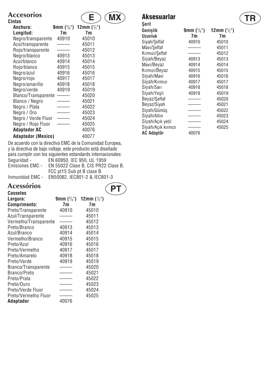 Accesorios, Aksesuarlar, Acessórios | Dymo LabelManager 100 User Manual | Page 5 / 10