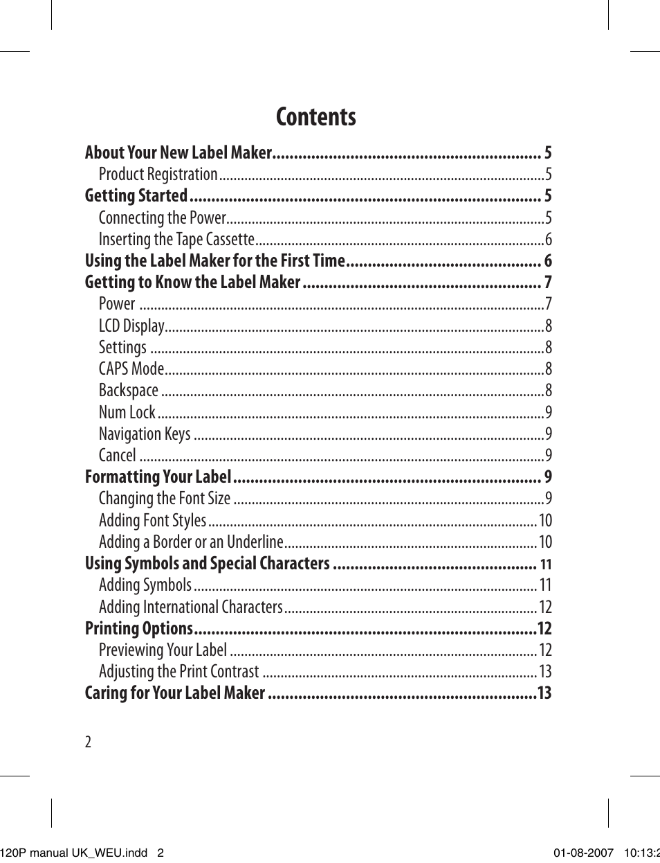 Dymo LabelManager 120P User Manual | Page 2 / 20