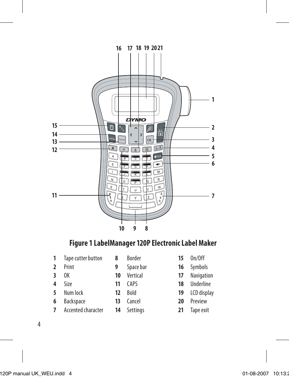 Figure 1 labelmanager 120p electronic label maker | Dymo LabelManager 120P User Manual | Page 4 / 20