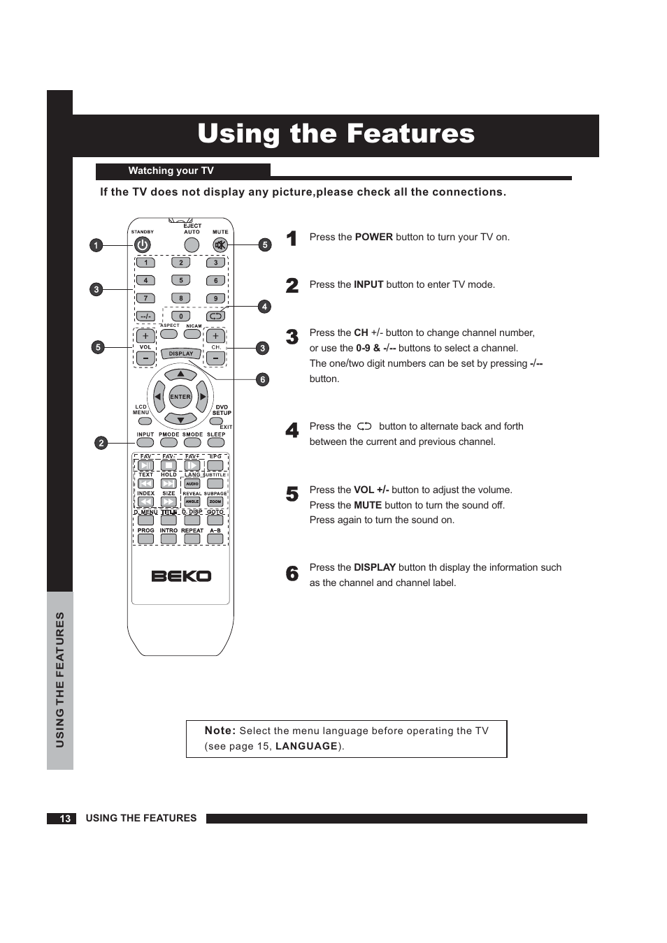 Using the features | Beko 22WLM550DHID User Manual | Page 14 / 33