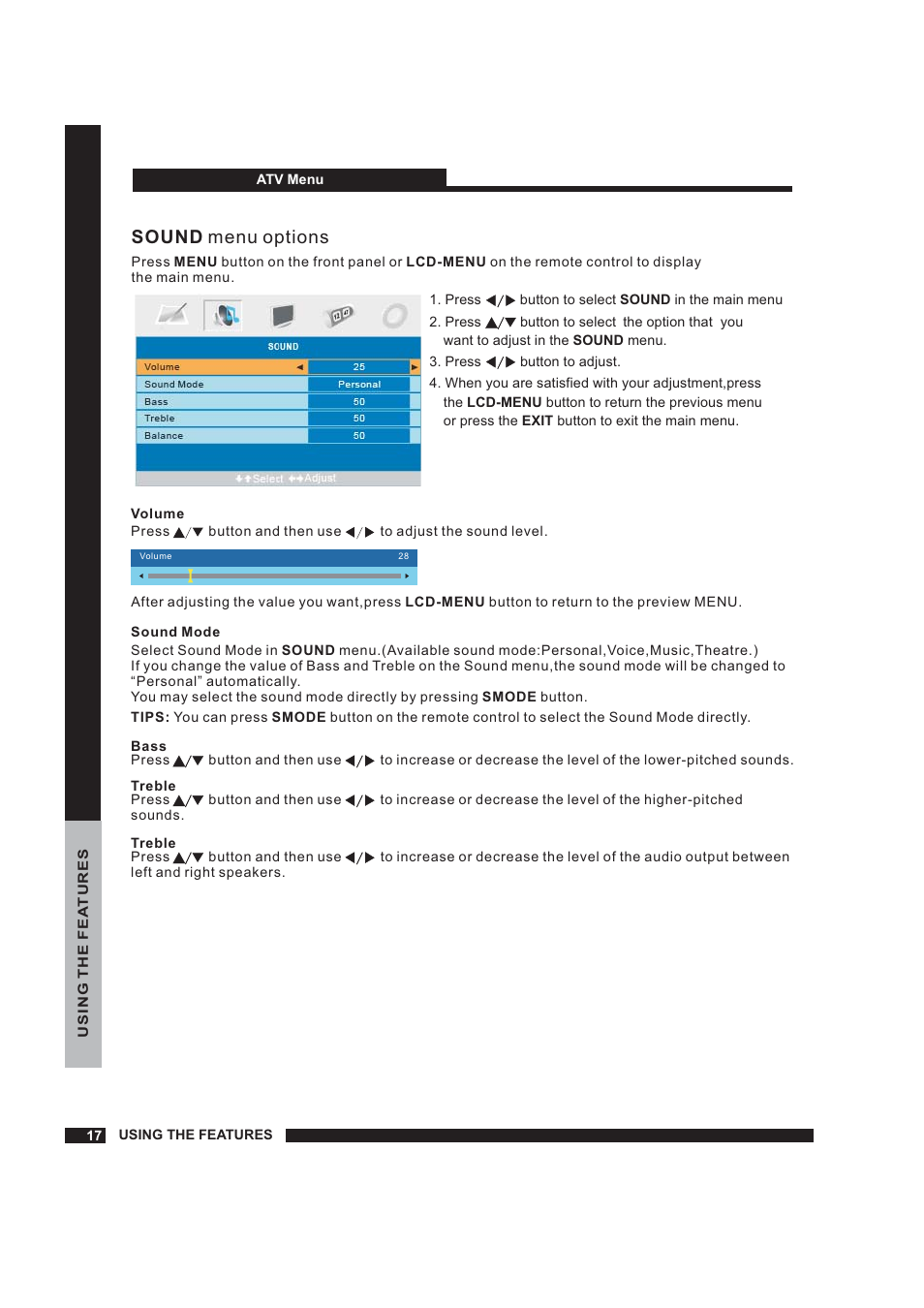 Setup, Sound menu options | Beko 22WLM550DHID User Manual | Page 18 / 33