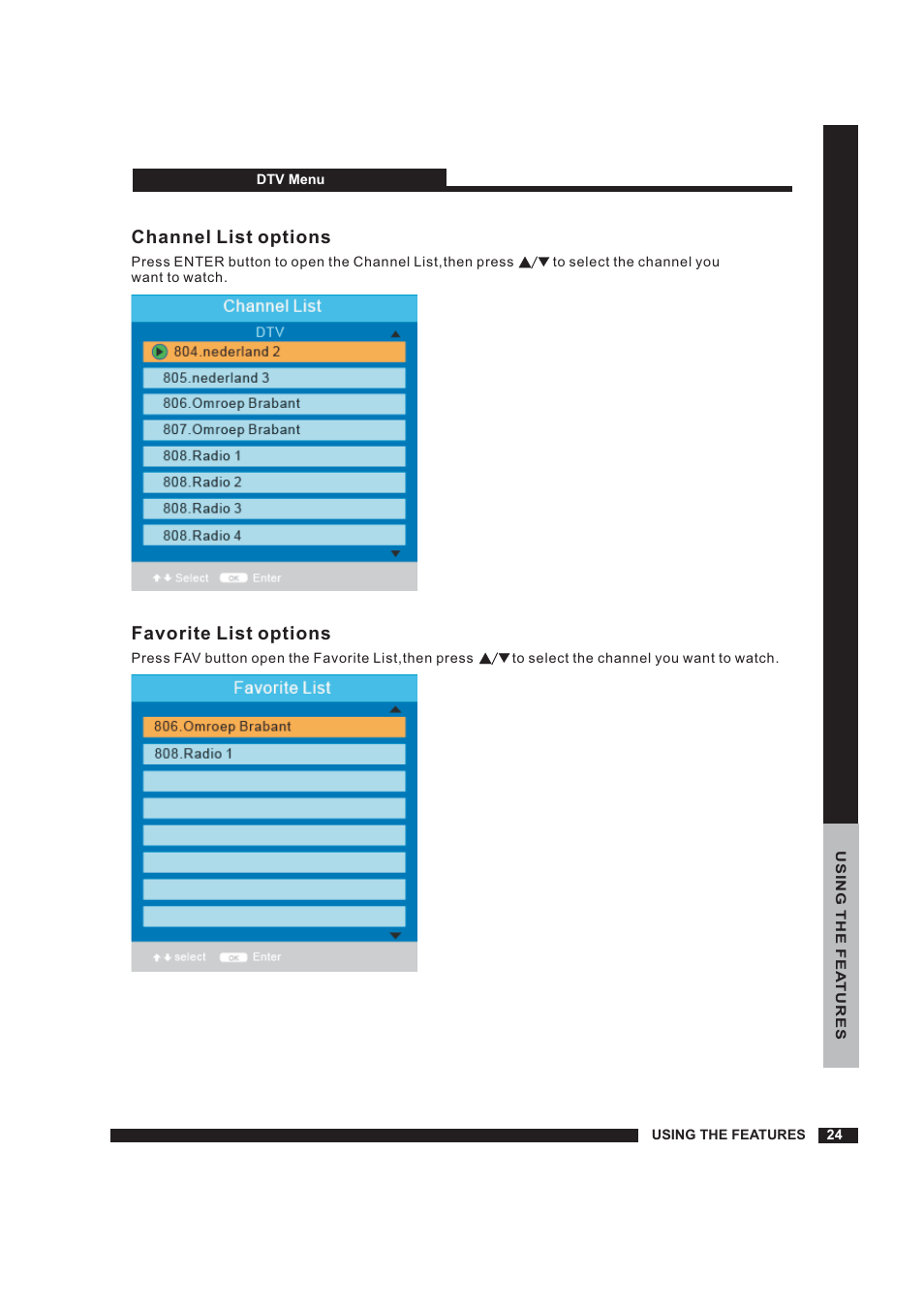 Setup, Channel list options favorite list options | Beko 22WLM550DHID User Manual | Page 25 / 33