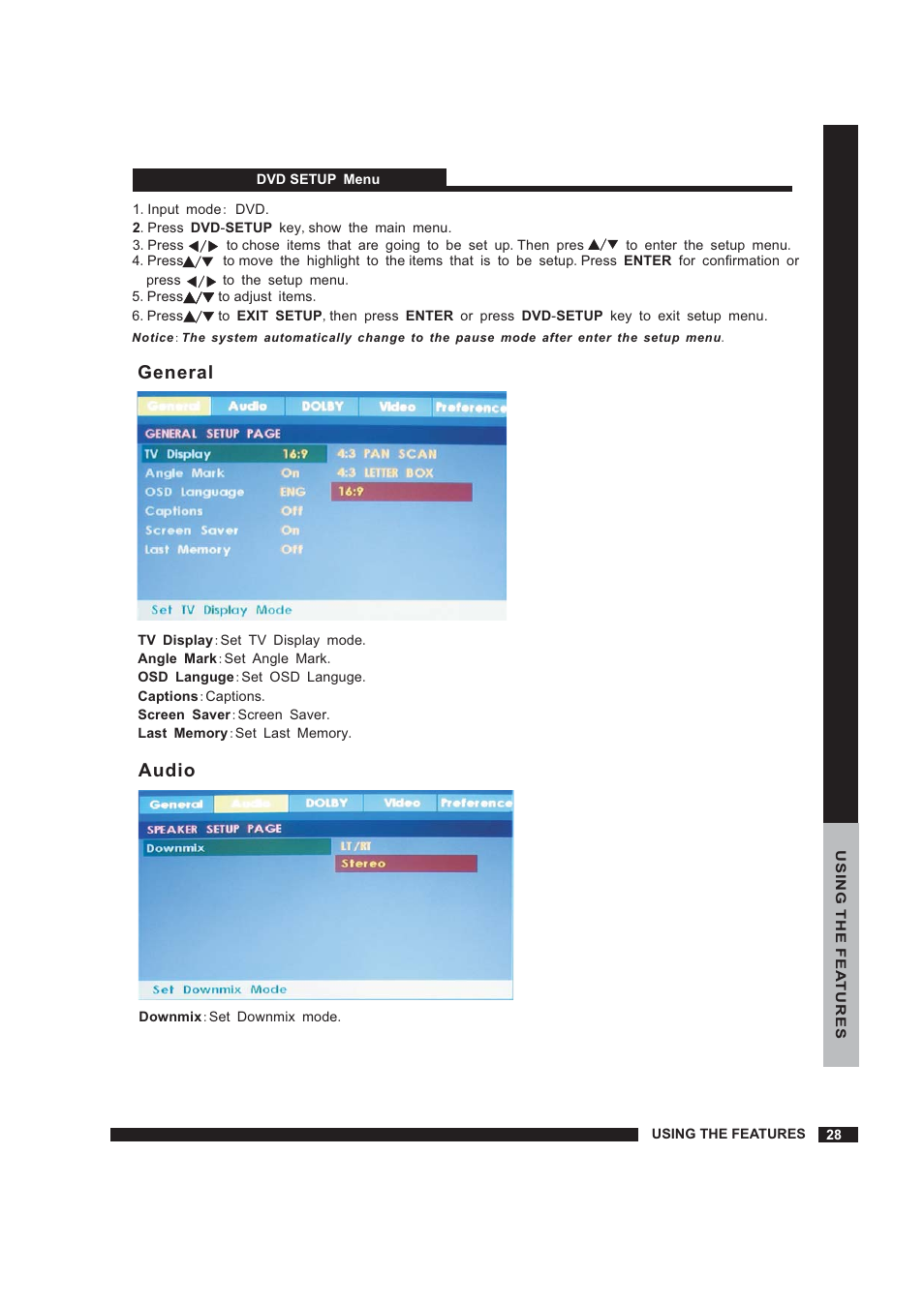 Setup, General, Audio | Beko 22WLM550DHID User Manual | Page 29 / 33