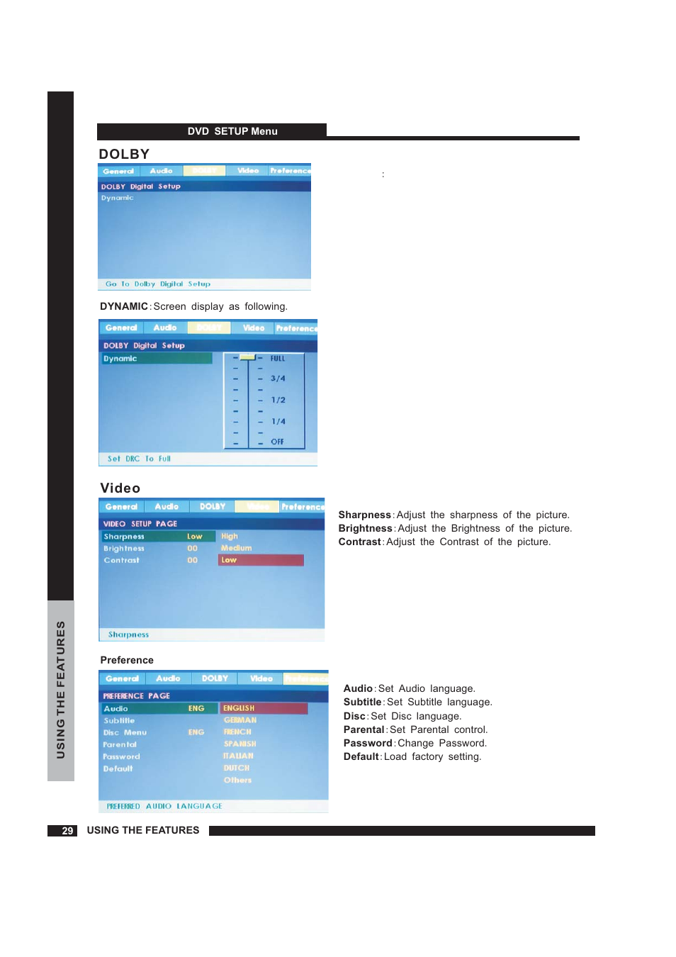 Setup, Dolby video | Beko 22WLM550DHID User Manual | Page 30 / 33
