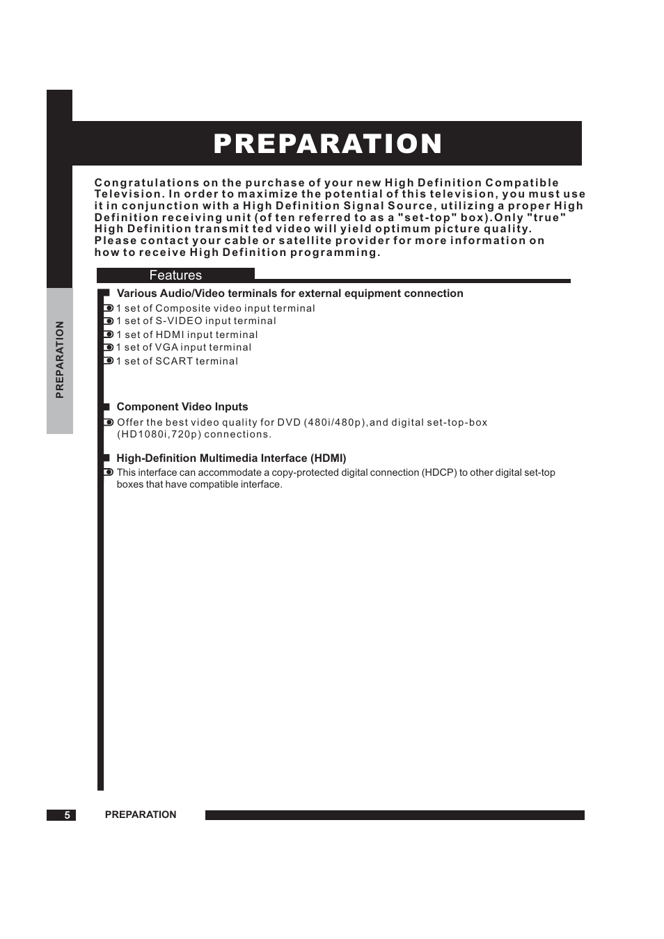 Preparation, Features | Beko 22WLM550DHID User Manual | Page 6 / 33