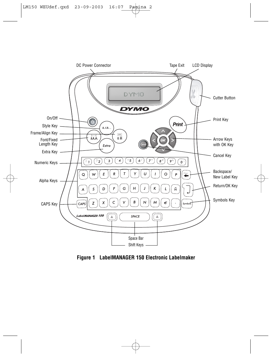 Figure 1 labelmanager 150 electronic labelmaker | Dymo LabelManager 150 User Manual | Page 2 / 9