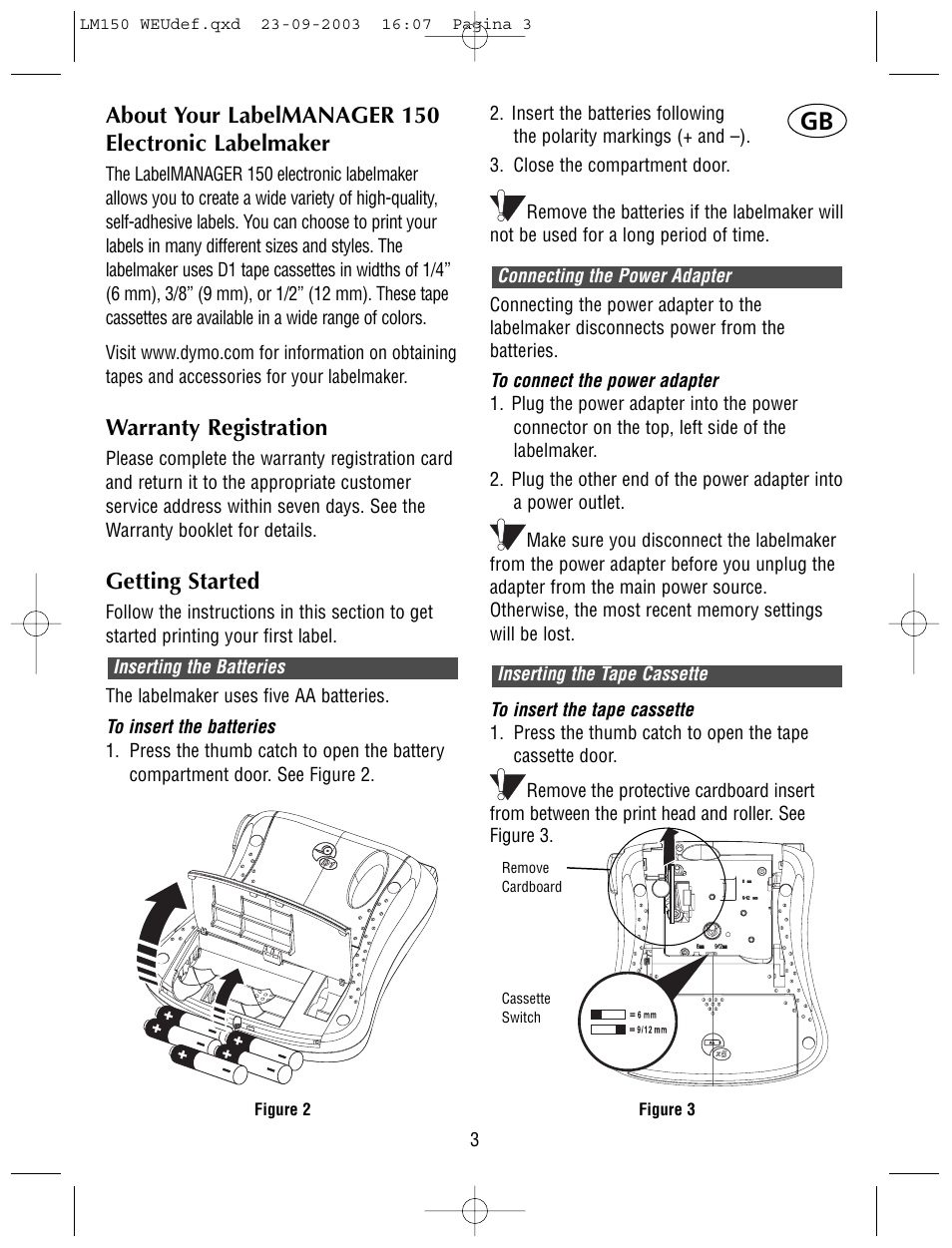 About your labelmanager 150 electronic labelmaker, Warranty registration, Getting started | Dymo LabelManager 150 User Manual | Page 3 / 9