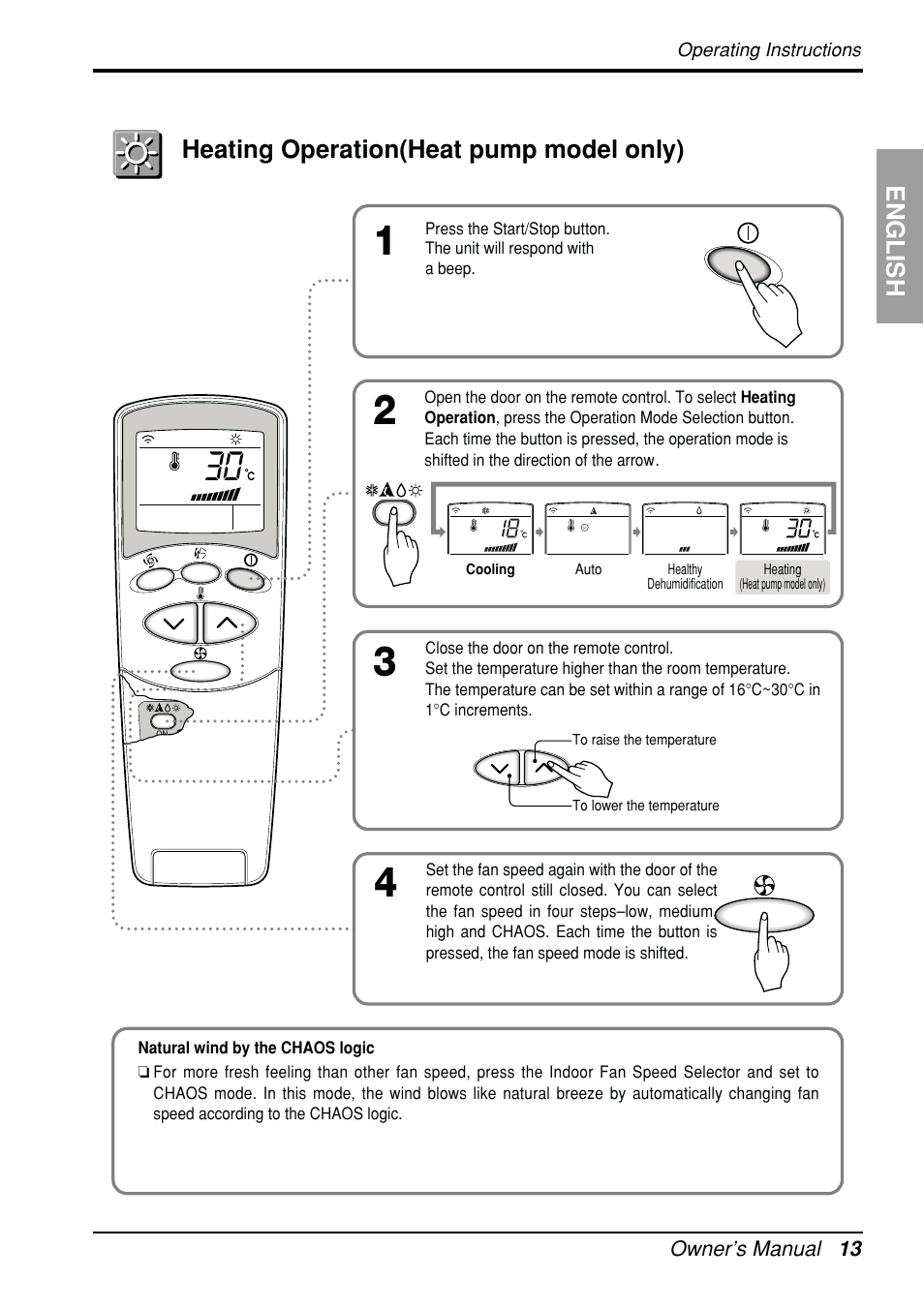 English, Heating operation(heat pump model only) | Beko LG-BKE 6450 D User Manual | Page 13 / 23