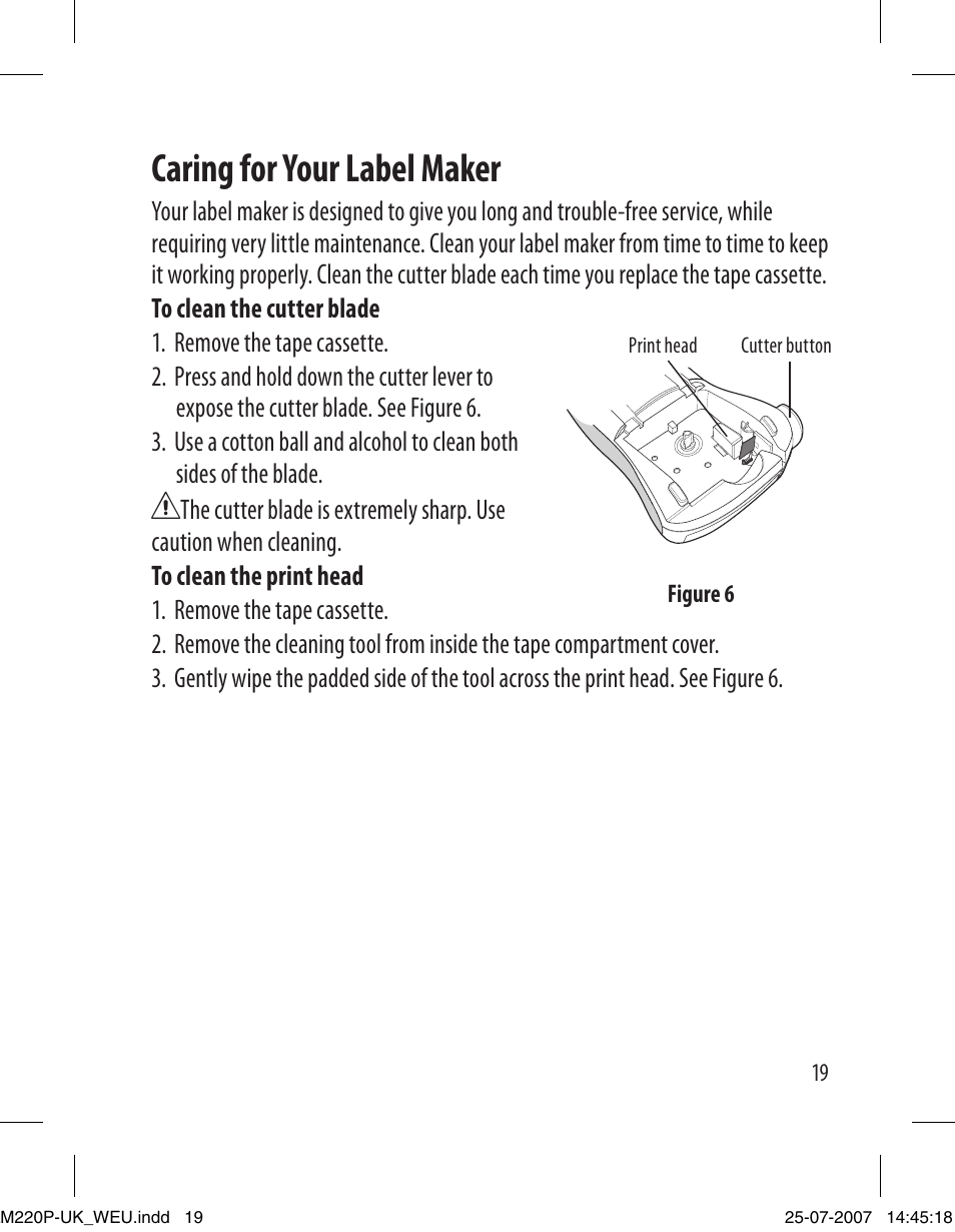 Caring for your label maker | Dymo LabelManager 220P User Manual | Page 19 / 26