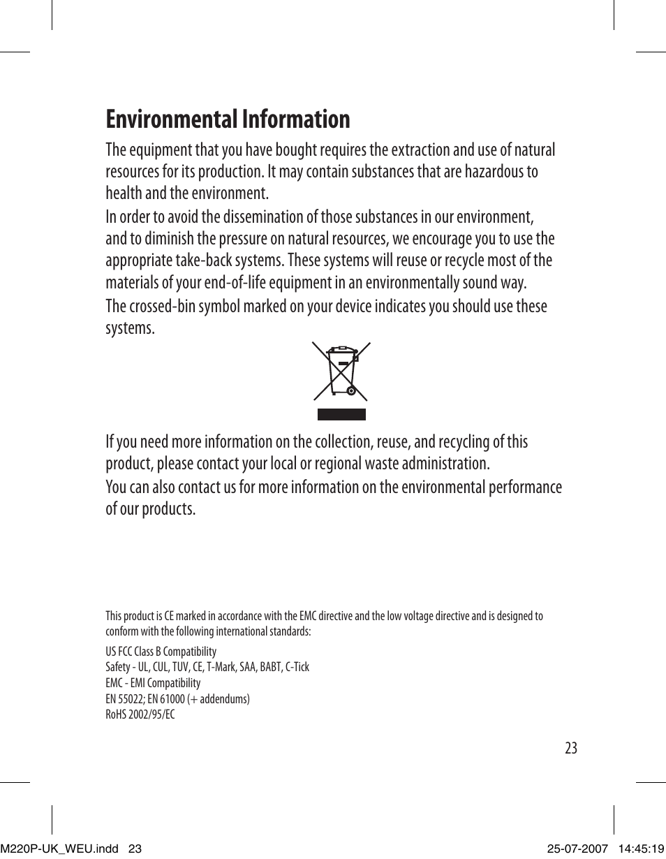 Environmental information | Dymo LabelManager 220P User Manual | Page 23 / 26