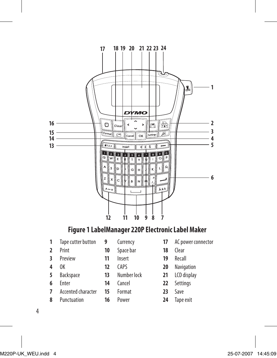 Figure 1 labelmanager 220p electronic label maker | Dymo LabelManager 220P User Manual | Page 4 / 26