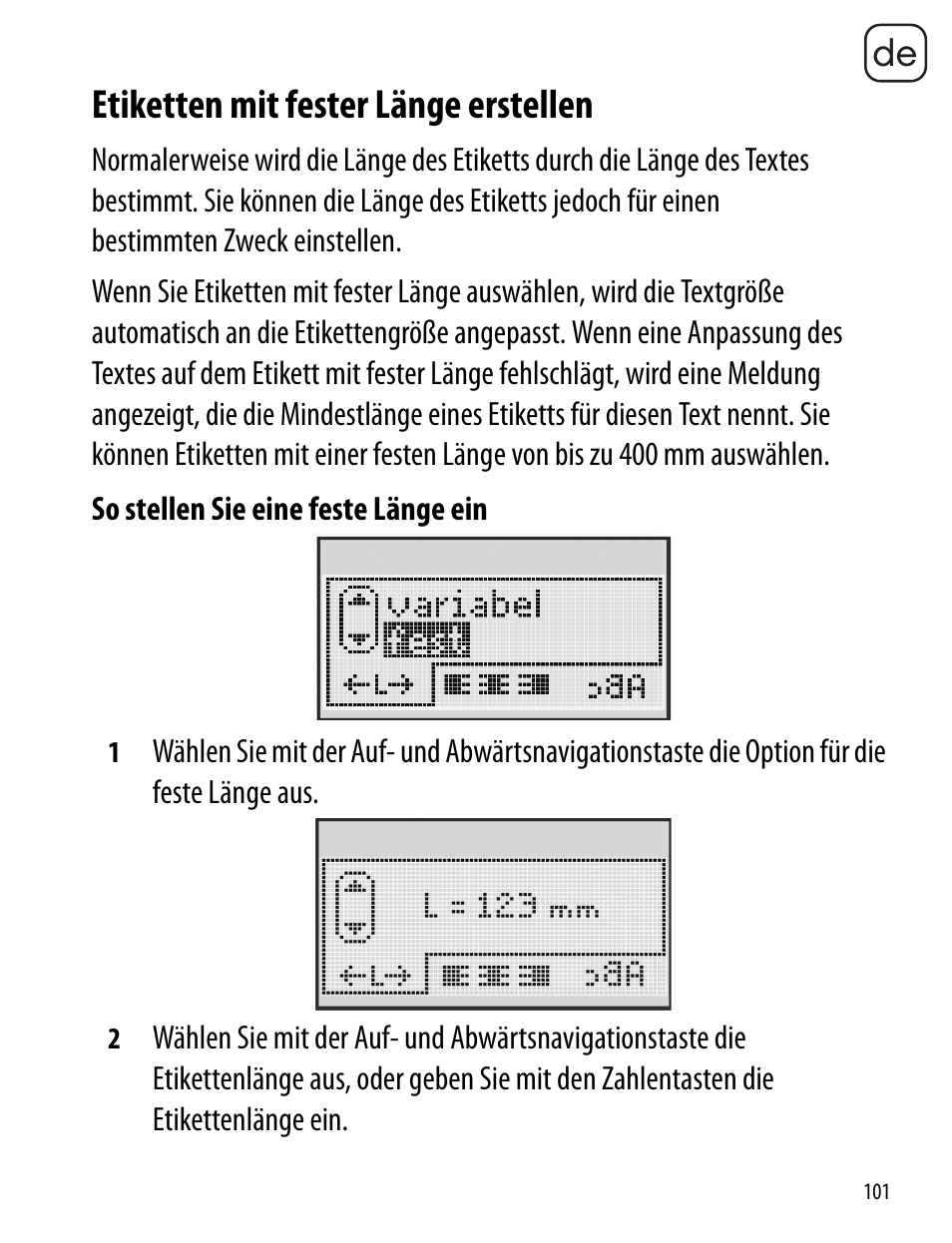 Etiketten mit fester länge erstellen | Dymo LabelManager 260P User Manual | Page 101 / 114