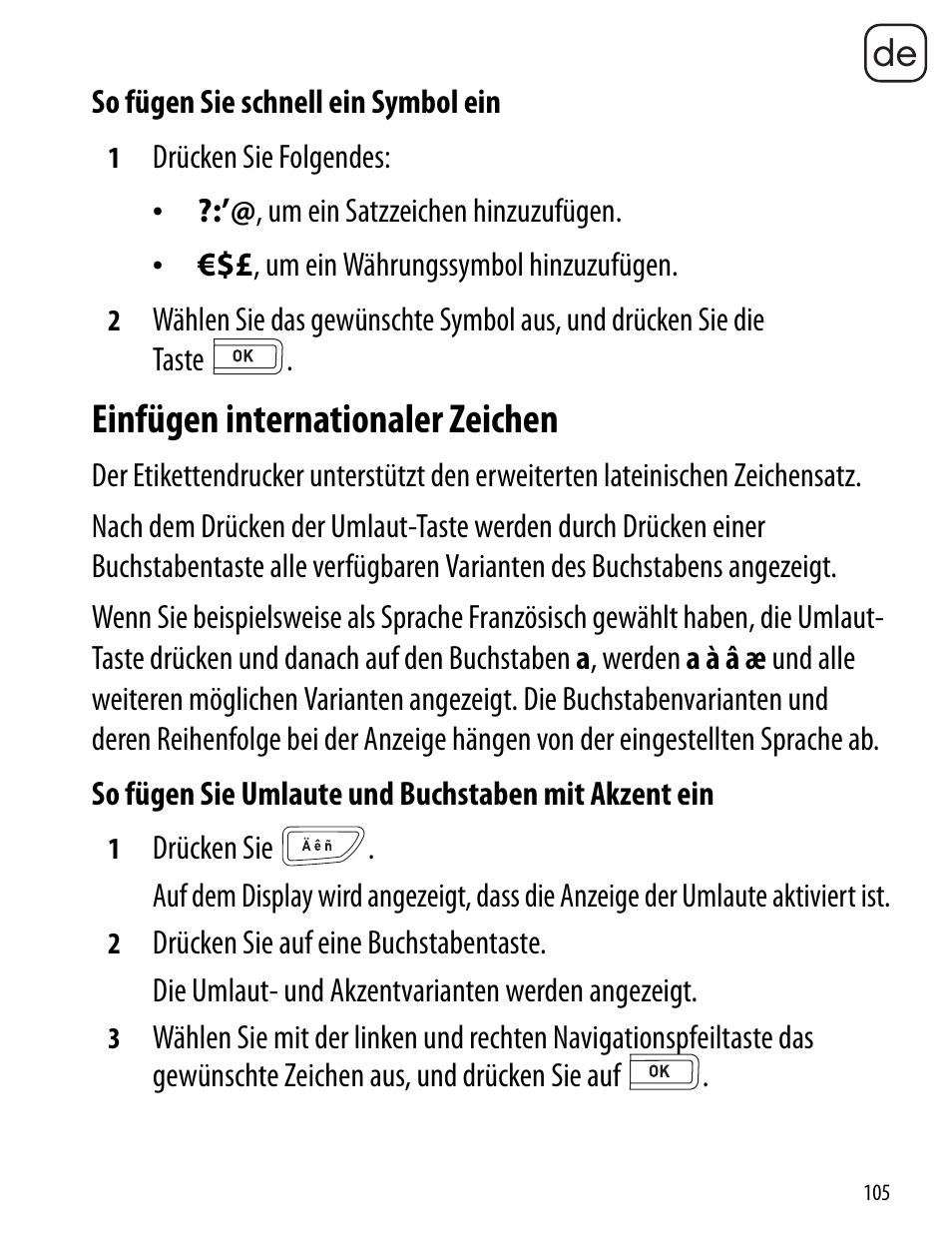 Einfügen internationaler zeichen | Dymo LabelManager 260P User Manual | Page 105 / 114