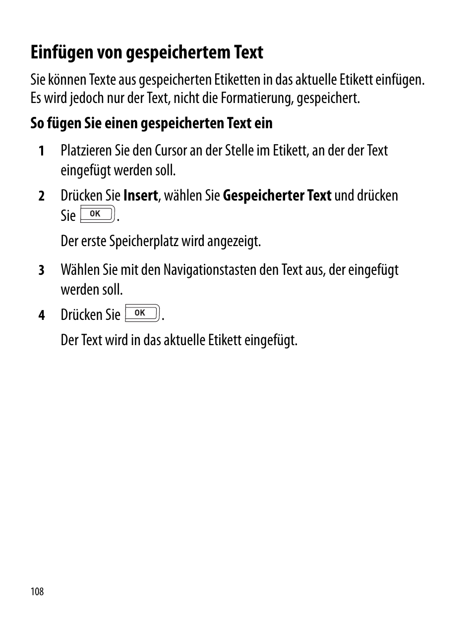 Einfügen von gespeichertem text | Dymo LabelManager 260P User Manual | Page 108 / 114