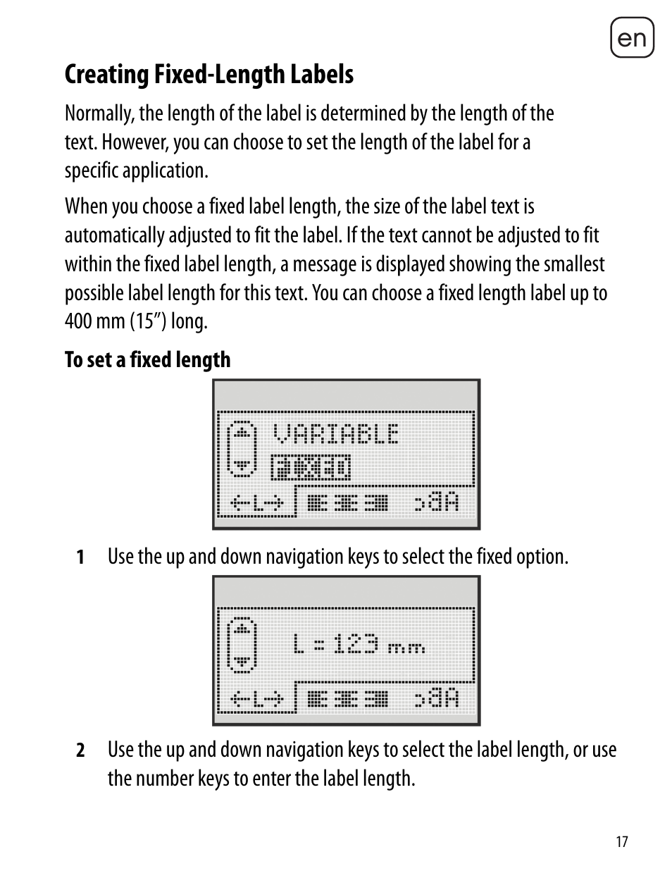 Creating fixed-length labels | Dymo LabelManager 260P User Manual | Page 17 / 114