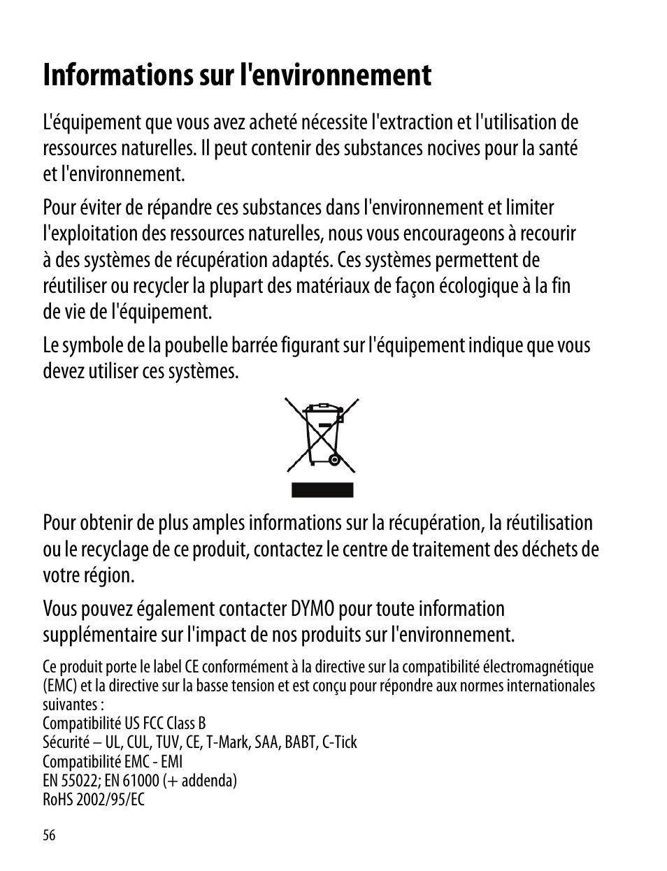 Informations sur l'environnement | Dymo LabelManager 260P User Manual | Page 56 / 114