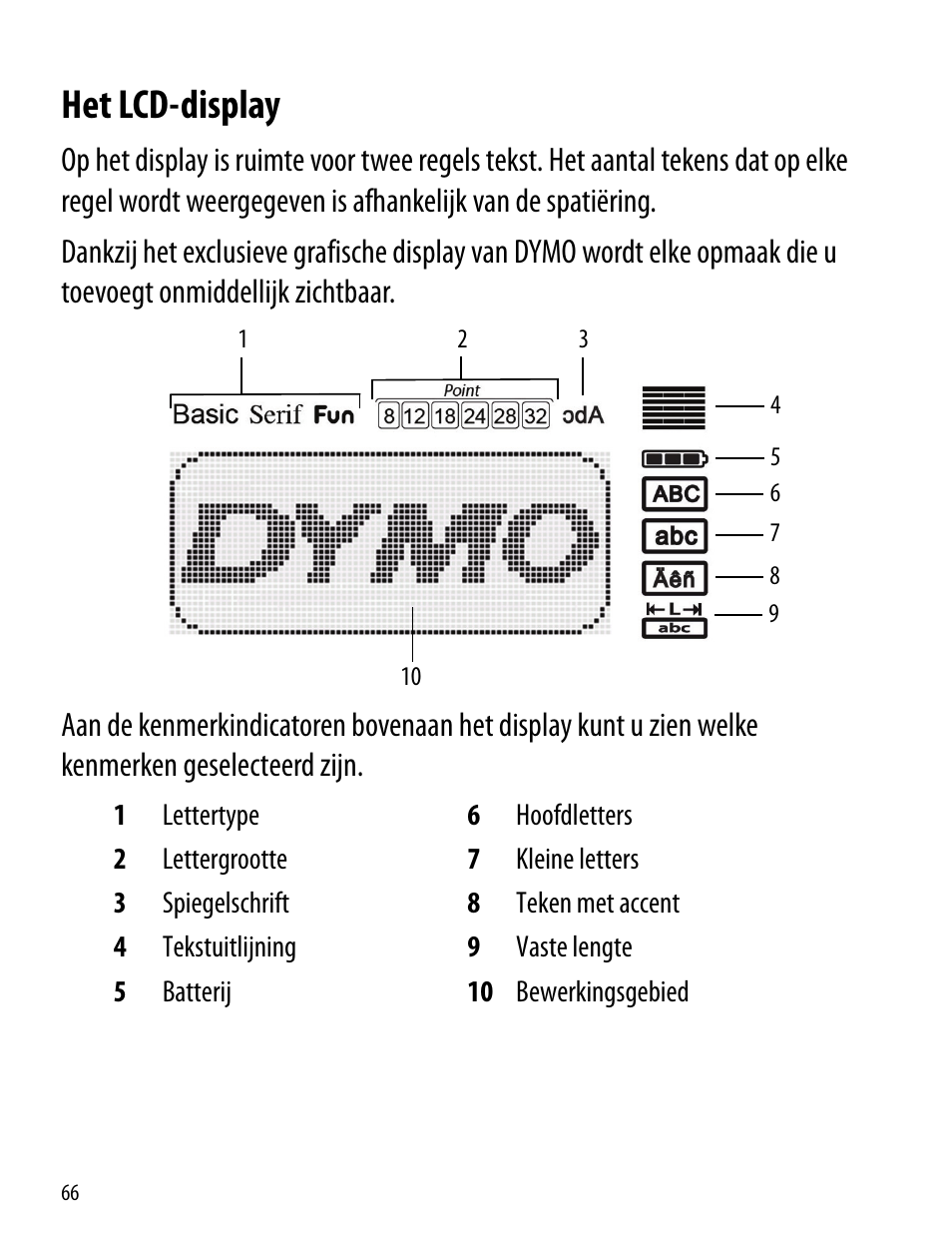 Het lcd-display | Dymo LabelManager 260P User Manual | Page 66 / 114