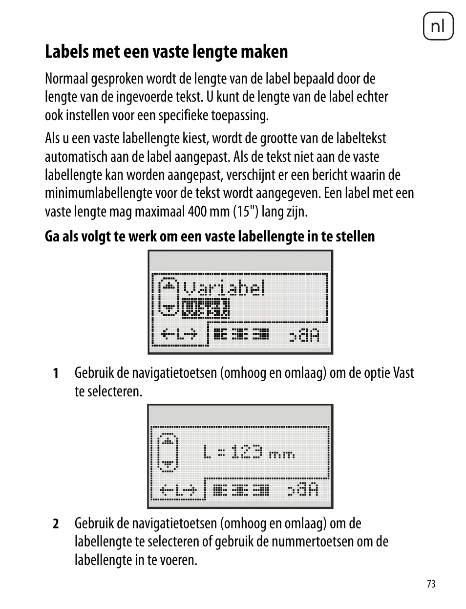 Labels met een vaste lengte maken | Dymo LabelManager 260P User Manual | Page 73 / 114