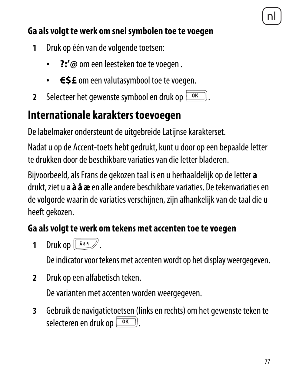 Internationale karakters toevoegen | Dymo LabelManager 260P User Manual | Page 77 / 114
